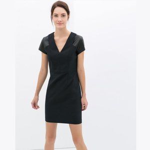 ZARA V-Neck Dress with Faux Leather Details